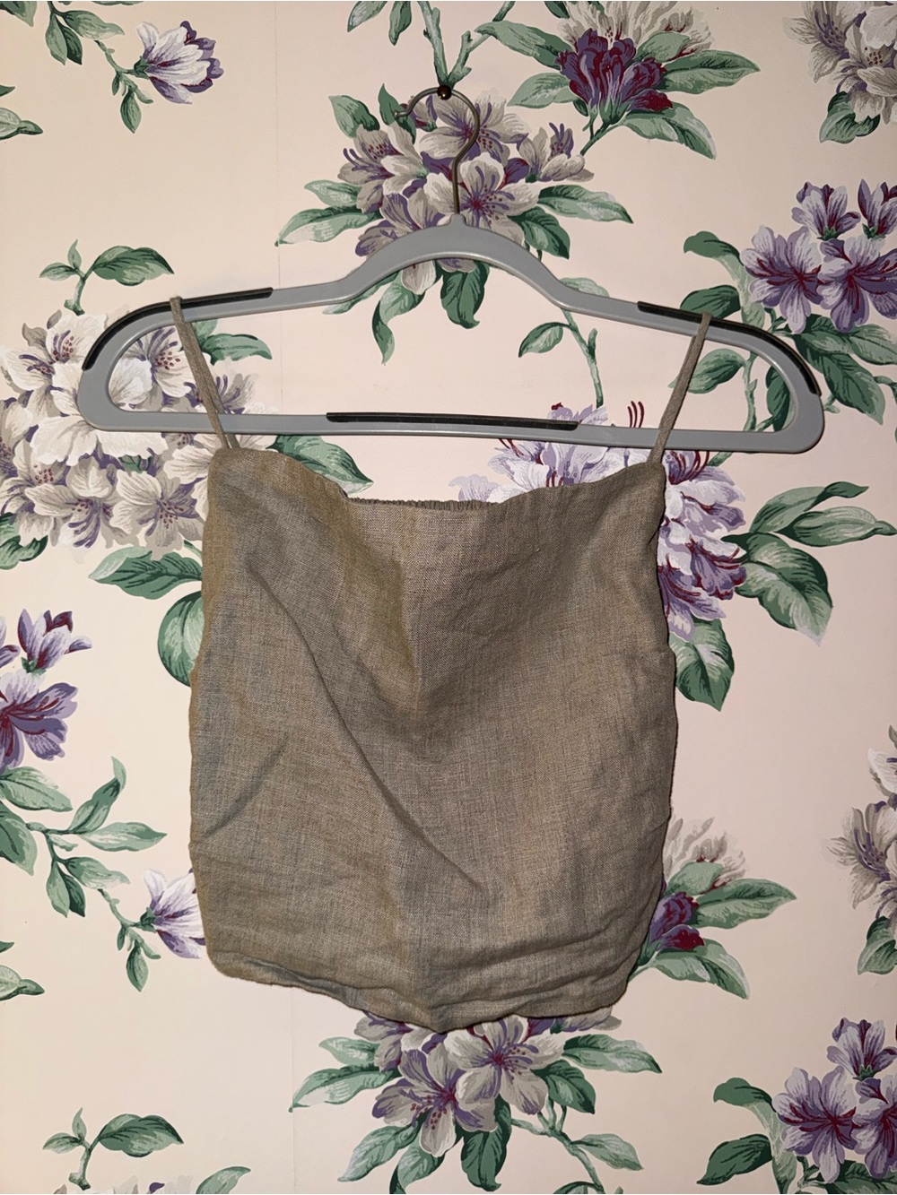 Faithfull the Brand Taupe Linen-Blend Spaghetti Strap Crop Top